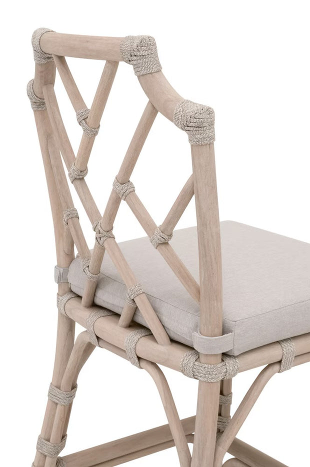 Essentials For Living Bayview Counter Stool ~ Taupe & White Flat Rope, Performance Pumice Fabric With Washed Ever Teak Frame
