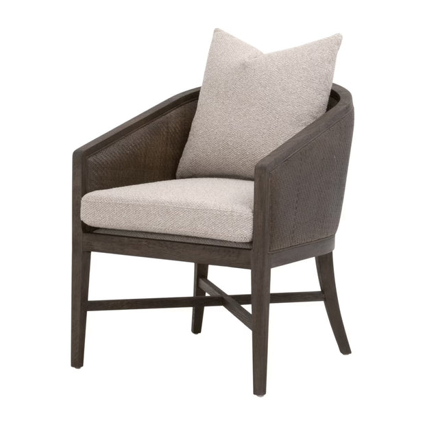 Essentials For Living McGuire Arm Dining Chair ~ LiveSmart Gellar-Jute, Matte Brown Oak With Cane Frame