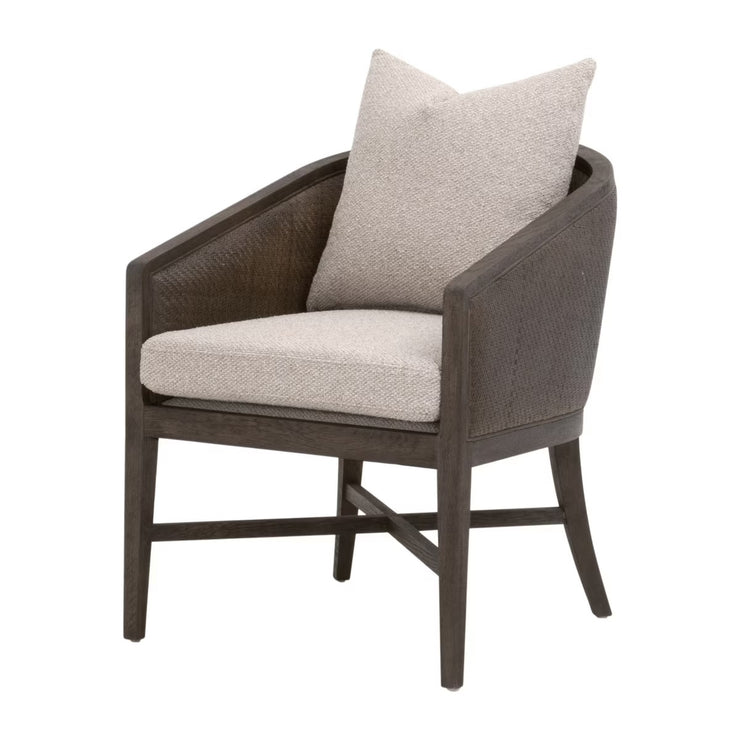 Essentials For Living McGuire Arm Dining Chair ~ LiveSmart Gellar-Jute, Matte Brown Oak With Cane Frame