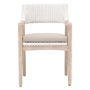 Essentials For Living Lucia Arm Dining Chair ~ White Rattan, Light Gray With Natural Gray Mahogany Frame