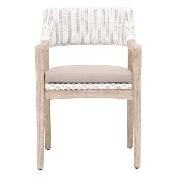 Essentials For Living Lucia Arm Dining Chair ~ White Rattan, Light Gray With Natural Gray Mahogany Frame