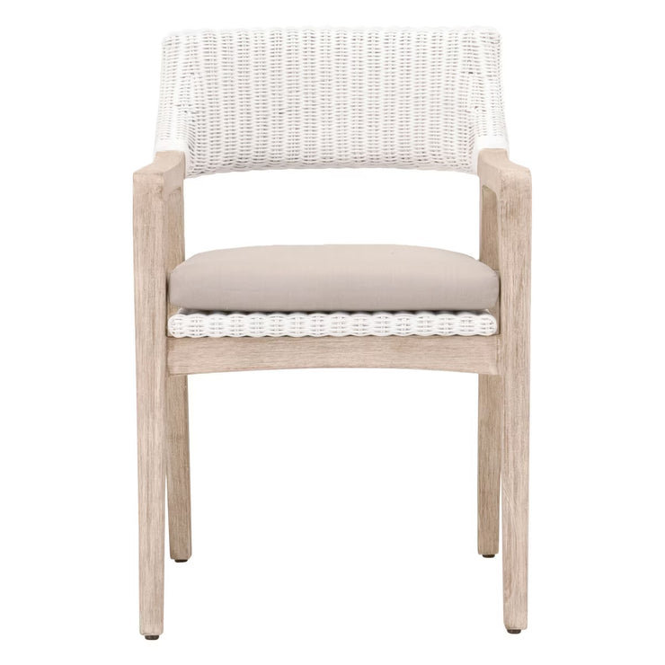 Essentials For Living Lucia Arm Dining Chair ~ White Rattan, Light Gray With Natural Gray Mahogany Frame