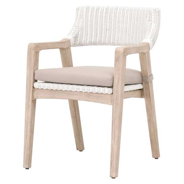 Essentials For Living Lucia Arm Dining Chair ~ White Rattan, Light Gray With Natural Gray Mahogany Frame