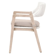Essentials For Living Lucia Arm Dining Chair ~ White Rattan, Light Gray With Natural Gray Mahogany Frame