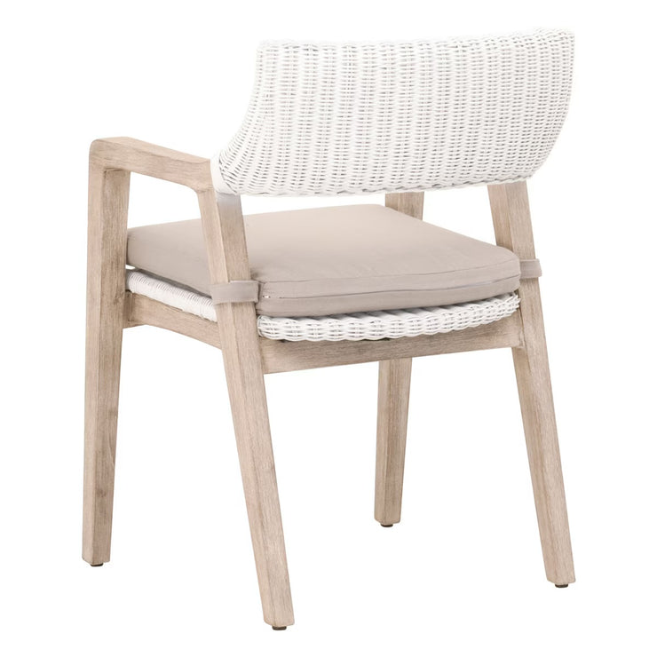 Essentials For Living Lucia Arm Dining Chair ~ White Rattan, Light Gray With Natural Gray Mahogany Frame