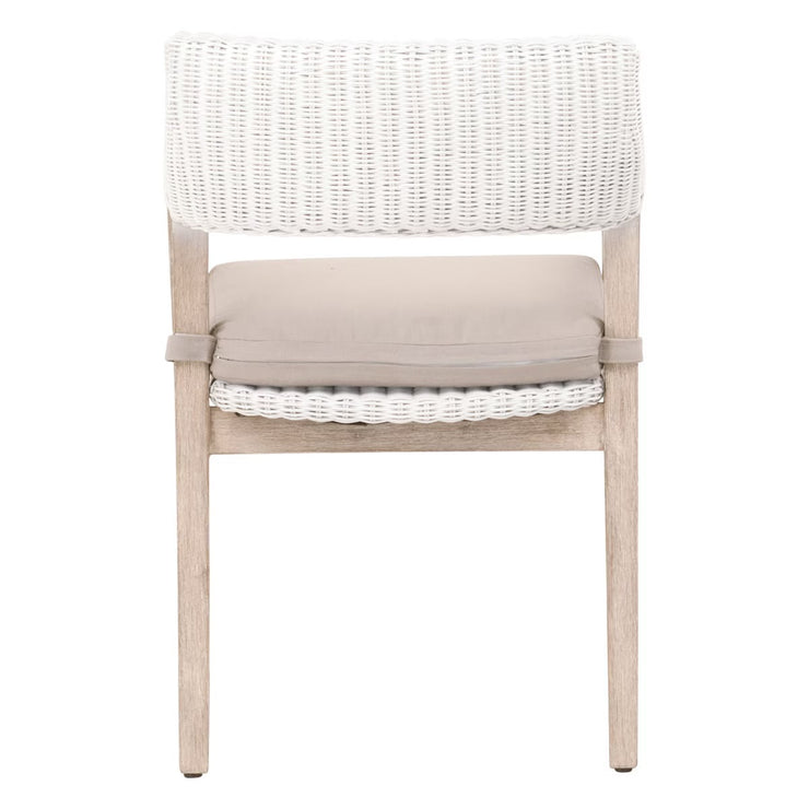 Essentials For Living Lucia Arm Dining Chair ~ White Rattan, Light Gray With Natural Gray Mahogany Frame