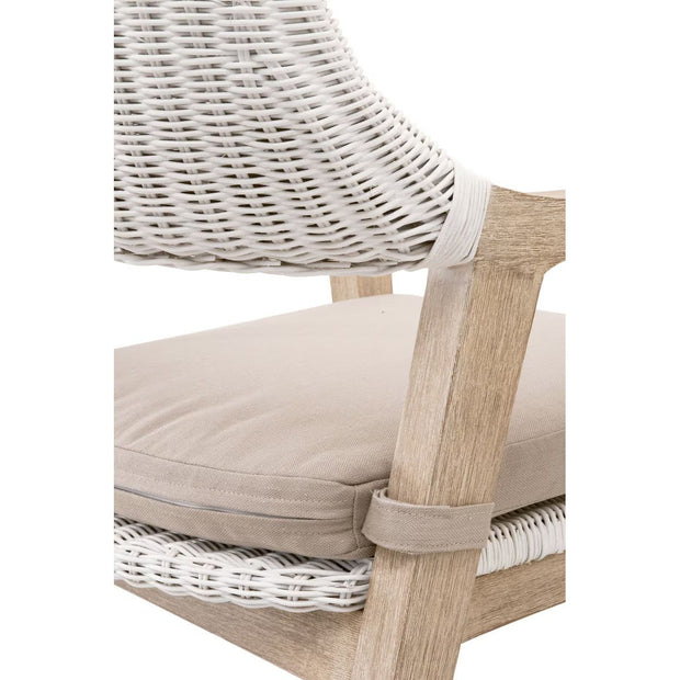 Essentials For Living Lucia Arm Dining Chair ~ White Rattan, Light Gray With Natural Gray Mahogany Frame