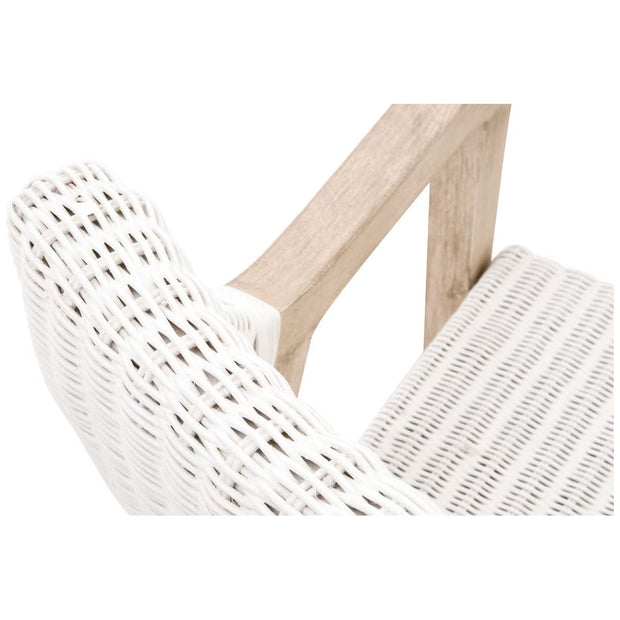 Essentials For Living Lucia Arm Dining Chair ~ White Rattan, Light Gray With Natural Gray Mahogany Frame