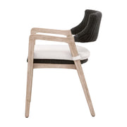 Essentials For Living Lucia Arm Dining Chair ~ Black Rattan, Performance White Speckle With Natural Gray Mahogany Frame