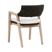 Essentials For Living Lucia Arm Dining Chair ~ Black Rattan, Performance White Speckle With Natural Gray Mahogany Frame