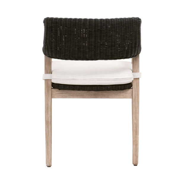 Essentials For Living Lucia Arm Dining Chair ~ Black Rattan, Performance White Speckle With Natural Gray Mahogany Frame
