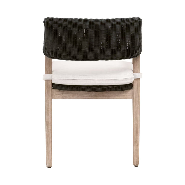 Essentials For Living Lucia Arm Dining Chair ~ Black Rattan, Performance White Speckle With Natural Gray Mahogany Frame