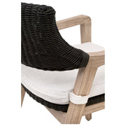 Essentials For Living Lucia Arm Dining Chair ~ Black Rattan, Performance White Speckle With Natural Gray Mahogany Frame