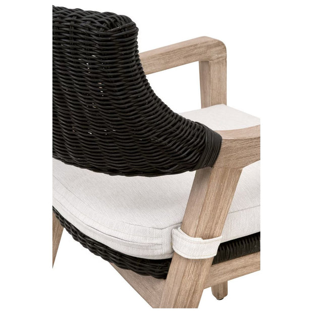 Essentials For Living Lucia Arm Dining Chair ~ Black Rattan, Performance White Speckle With Natural Gray Mahogany Frame
