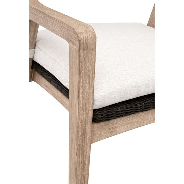 Essentials For Living Lucia Arm Dining Chair ~ Black Rattan, Performance White Speckle With Natural Gray Mahogany Frame