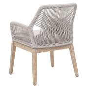 Essentials For Living Loom Arm Dining Chair ~ Taupe & White Flat Rope, Performance Pumice With Natural Gray Mahogany Frame
