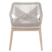 Essentials For Living Loom Arm Dining Chair ~ Taupe & White Flat Rope, Performance Pumice With Natural Gray Mahogany Frame