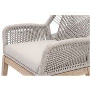 Essentials For Living Loom Arm Dining Chair ~ Taupe & White Flat Rope, Performance Pumice With Natural Gray Mahogany Frame
