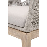 Essentials For Living Loom Arm Dining Chair ~ Taupe & White Flat Rope, Performance Pumice With Natural Gray Mahogany Frame