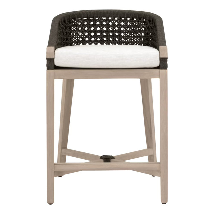 Essentials For Living Montecito Counter Stool~ Anthracite Round Rope, LiveSmart Peyton-Pearl With Natural Gray Mahogany Frame