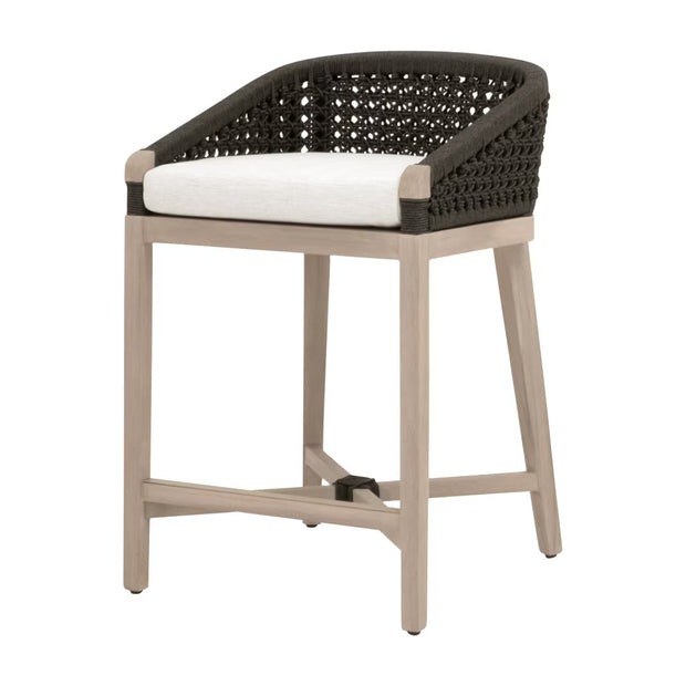 Essentials For Living Montecito Counter Stool~ Anthracite Round Rope, LiveSmart Peyton-Pearl With Natural Gray Mahogany Frame
