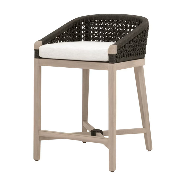 Essentials For Living Montecito Counter Stool~ Anthracite Round Rope, LiveSmart Peyton-Pearl With Natural Gray Mahogany Frame