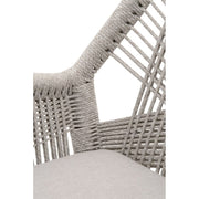 Essentials For Living Loom Arm Dining Chair ~ Taupe & White Flat Rope, Performance Pumice With Natural Gray Mahogany Frame