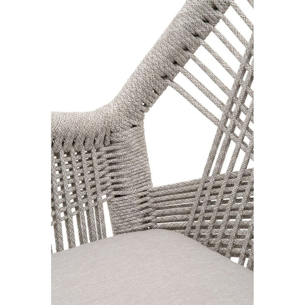Essentials For Living Loom Arm Dining Chair ~ Taupe & White Flat Rope, Performance Pumice With Natural Gray Mahogany Frame