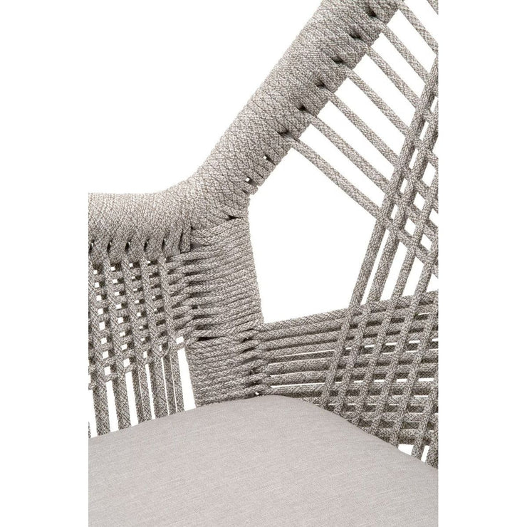 Essentials For Living Loom Arm Dining Chair ~ Taupe & White Flat Rope, Performance Pumice With Natural Gray Mahogany Frame