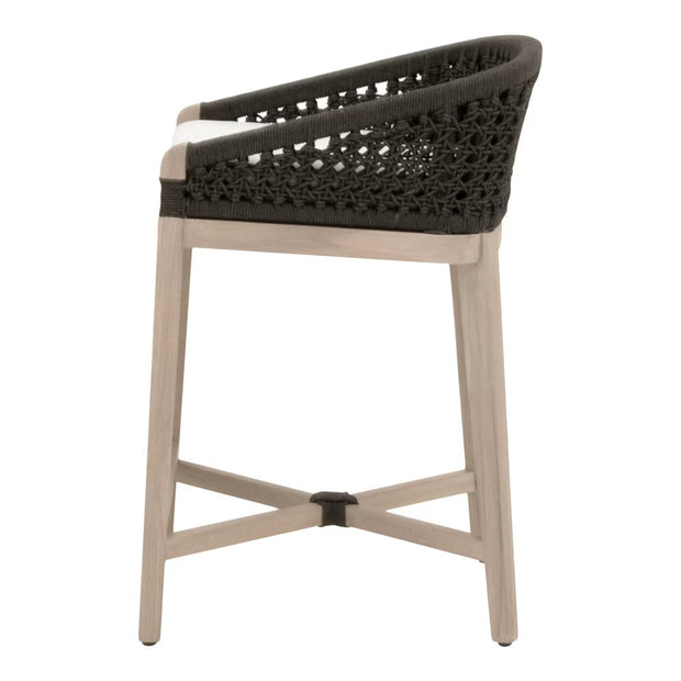 Essentials For Living Montecito Counter Stool~ Anthracite Round Rope, LiveSmart Peyton-Pearl With Natural Gray Mahogany Frame
