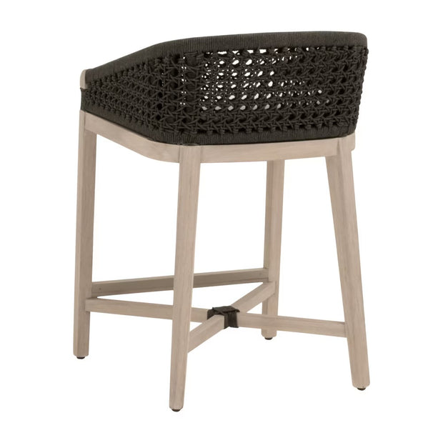 Essentials For Living Montecito Counter Stool~ Anthracite Round Rope, LiveSmart Peyton-Pearl With Natural Gray Mahogany Frame