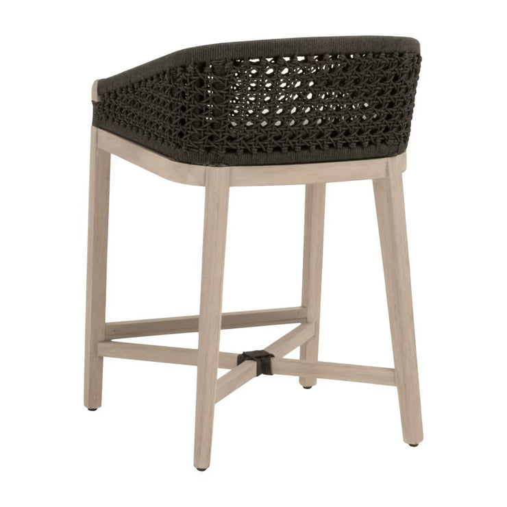 Essentials For Living Montecito Counter Stool~ Anthracite Round Rope, LiveSmart Peyton-Pearl With Natural Gray Mahogany Frame