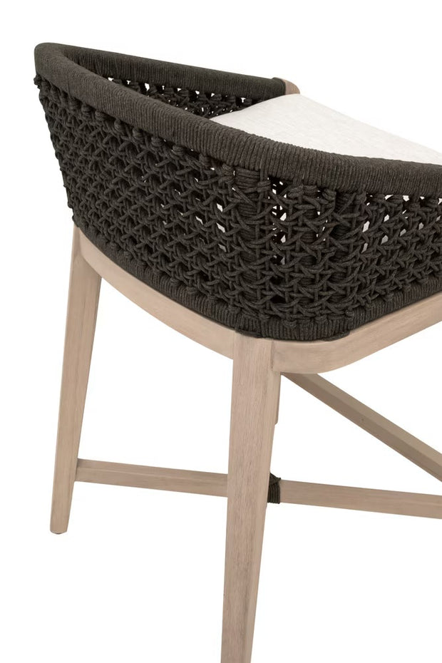 Essentials For Living Montecito Counter Stool~ Anthracite Round Rope, LiveSmart Peyton-Pearl With Natural Gray Mahogany Frame