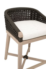 Essentials For Living Montecito Counter Stool~ Anthracite Round Rope, LiveSmart Peyton-Pearl With Natural Gray Mahogany Frame
