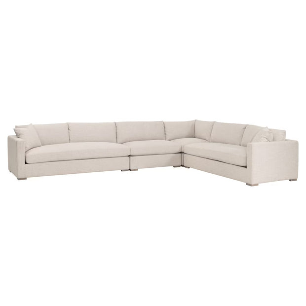 Essentials For Living Newport Outdoor Modular 2- Seat Right Track Arm Sofa ~ LiveSmart Shapiro-Sand With Desert Accoya Legs