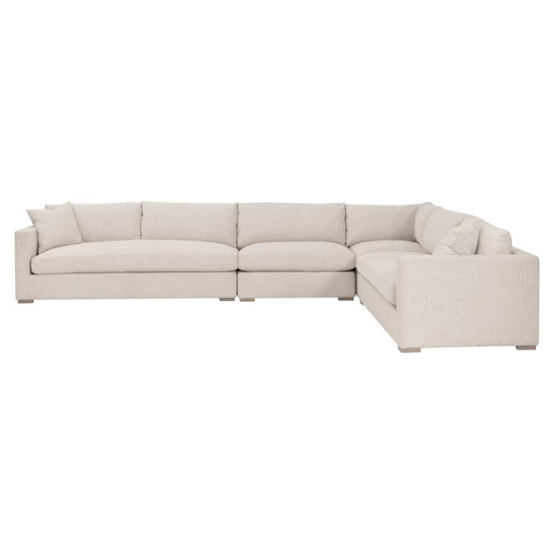 Essentials For Living Newport Outdoor Modular 2- Seat Left Track Arm Sofa ~ LiveSmart Shapiro-Sand With Desert Accoya Legs