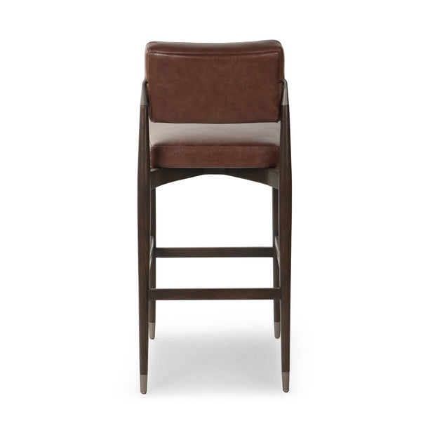 Four Hands Anton Bar Stool ~ Havana Brown Leather Cushioned Seat and Back