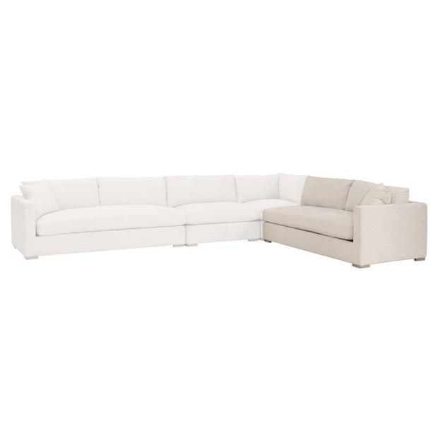 Essentials For Living Newport Outdoor Modular 2- Seat Right Track Arm Sofa ~ LiveSmart Shapiro-Sand With Desert Accoya Legs