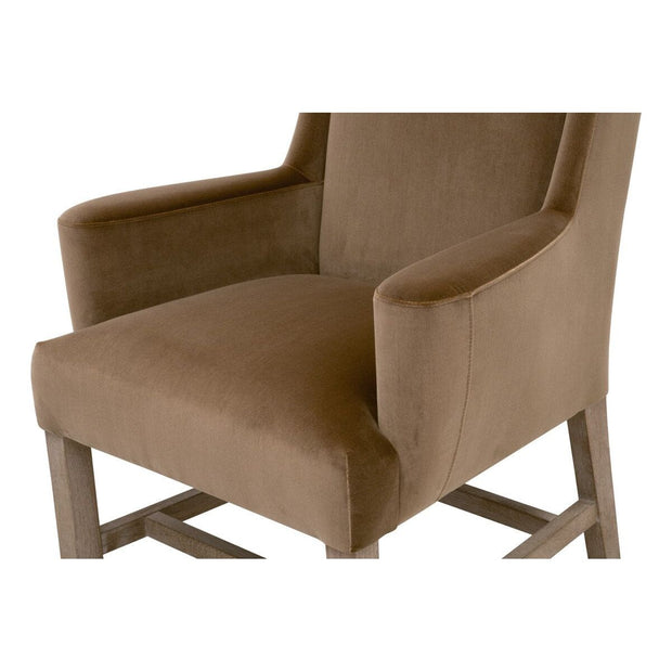 Essentials For Living Bennett Arm Dining Chair ~ Caramel Velvet With Natural Gray Oak Frame