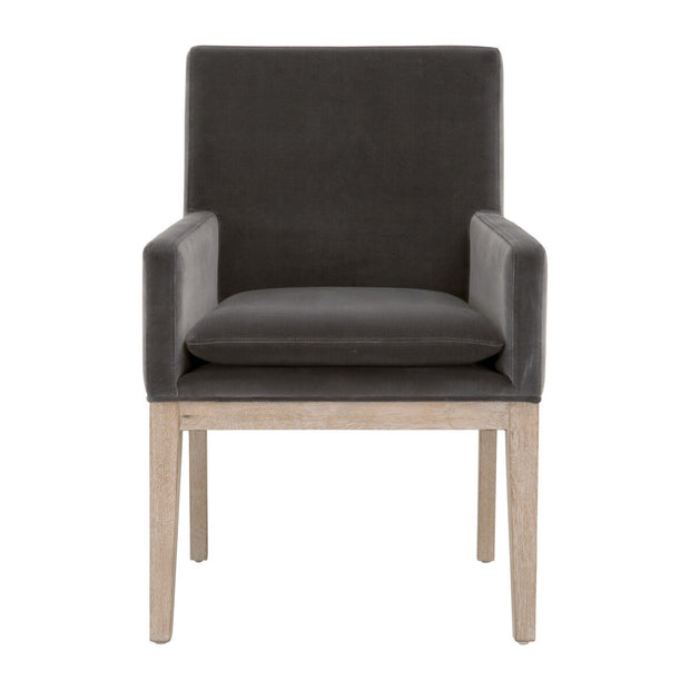 Essentials For Living Drake Arm Dining Chair ~ Dark Dove Velvet With Natural Gray Oak Frame