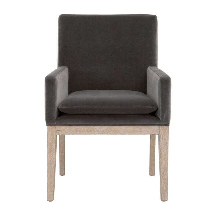 Essentials For Living Drake Arm Dining Chair ~ Dark Dove Velvet With Natural Gray Oak Frame