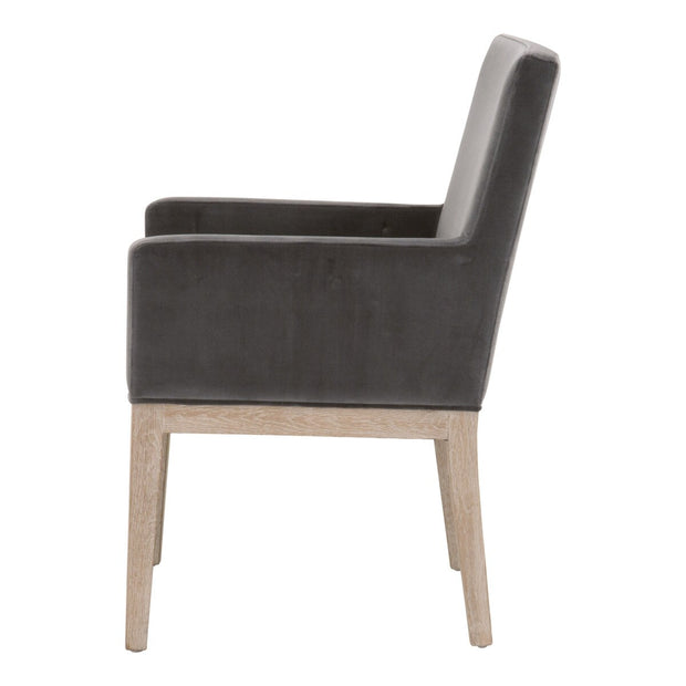 Essentials For Living Drake Arm Dining Chair ~ Dark Dove Velvet With Natural Gray Oak Frame