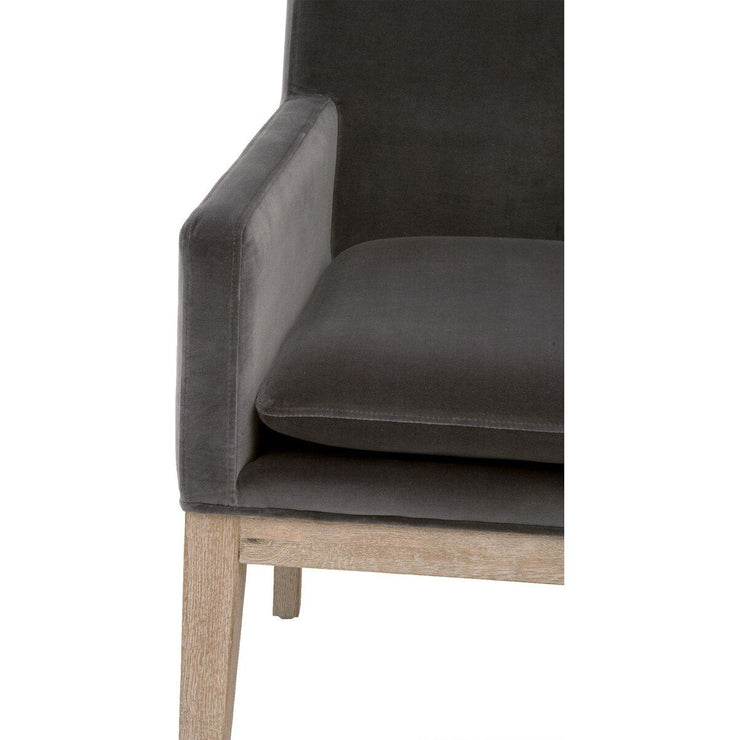Essentials For Living Drake Arm Dining Chair ~ Dark Dove Velvet With Natural Gray Oak Frame
