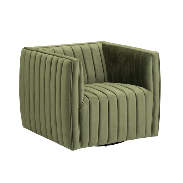 Crestview Collection Draper Green Velvet Channeled Swivel Chair