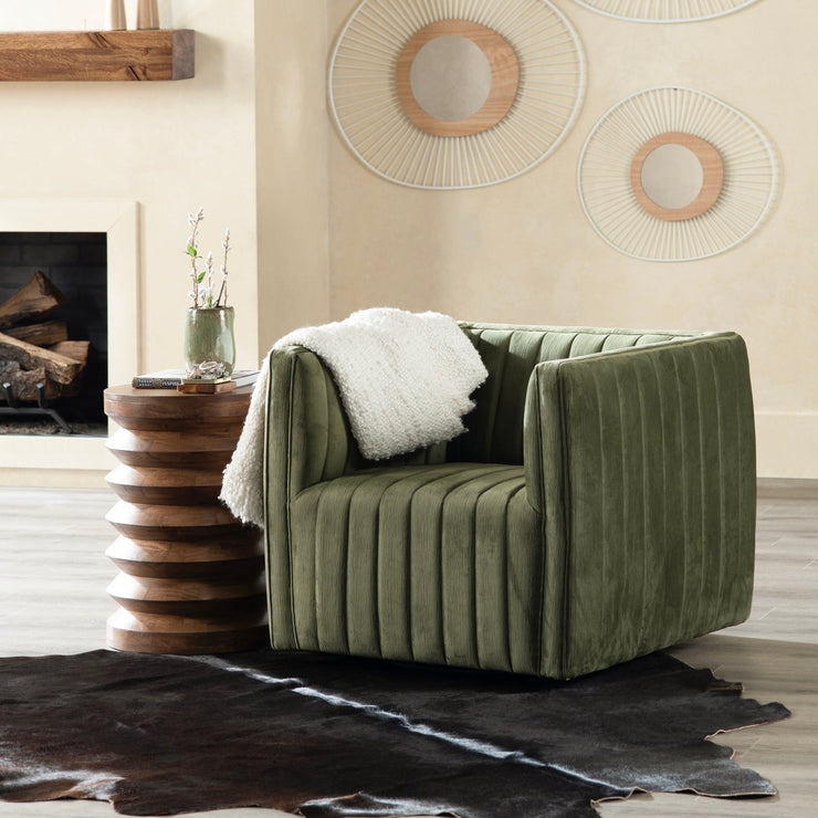 Crestview Collection Draper Green Velvet Channeled Swivel Chair