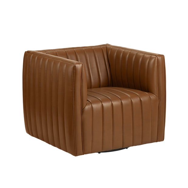 Crestview Collection Huxley Cognac Faux Leather Channeled Accent Chair