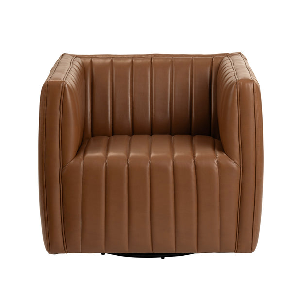 Crestview Collection Huxley Cognac Faux Leather Channeled Accent Chair
