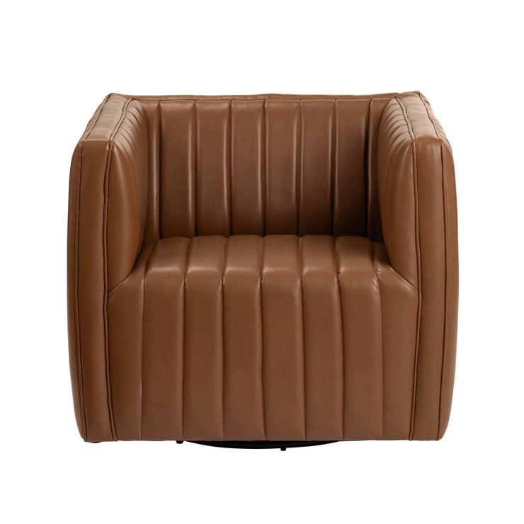 Crestview Collection Huxley Cognac Faux Leather Channeled Accent Chair