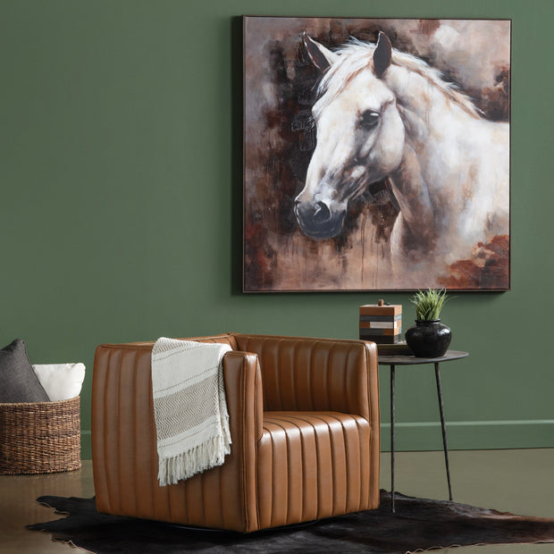 Crestview Collection Huxley Cognac Faux Leather Channeled Accent Chair