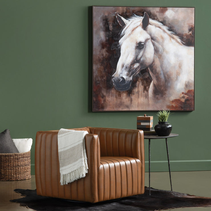 Crestview Collection Huxley Cognac Faux Leather Channeled Accent Chair